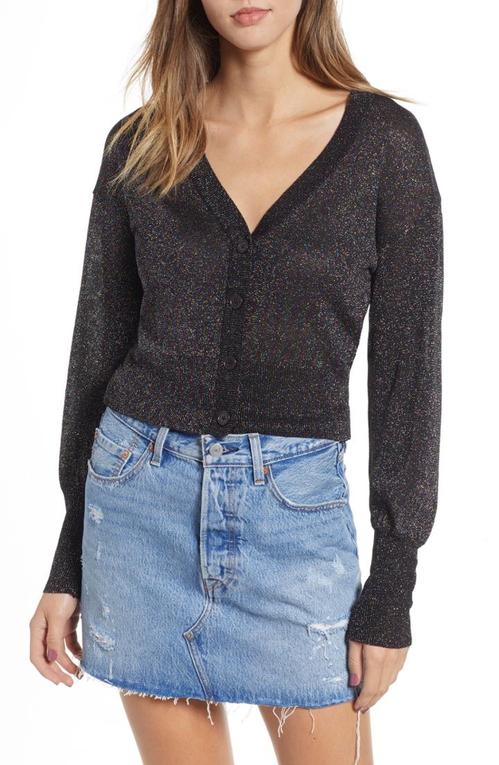 Women's Leith Metallic Cardigan, Size - Black