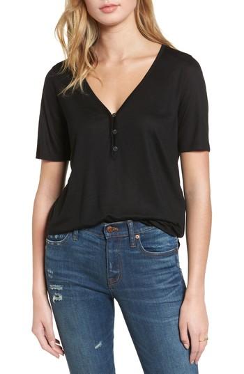 Women's Madewell Drapey Henley Tee, Size - Black