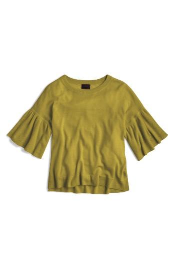 Women's J.crew Featherweight Cashmere Ruffle Sleeve Sweater, Size - Green