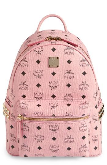 Mcm Small Stark Side Stud Coated Canvas Backpack - Pink