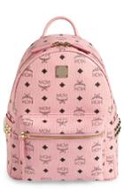 Mcm Small Stark Side Stud Coated Canvas Backpack - Pink