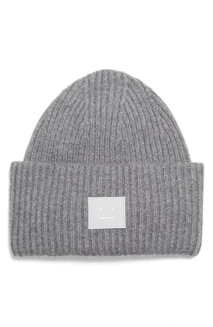 Men's Acne Studios Pansy L Face Wool Beanie - Black