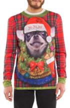 Men's Faux Real Ho, Ho, Ho Dog Sweater T-shirt - Red