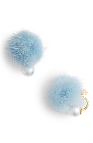 Women's Wild And Woolly Saga Genuine Mink Fur Pom & Imitation Pearl Earrings