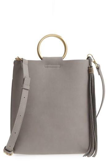 Street Level Metal Handle Faux Leather Crossbody Bag - Grey