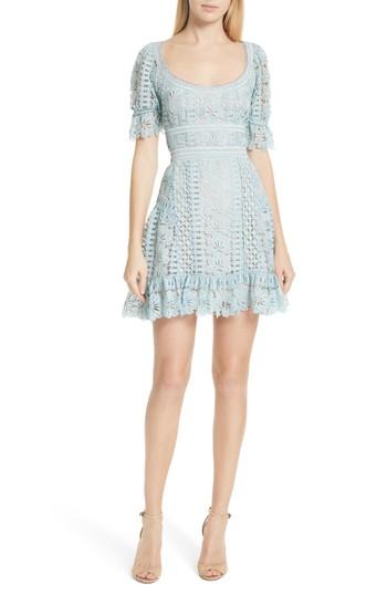 Women's Self-portrait Puff Sleeve Guipure Lace Dress - Blue