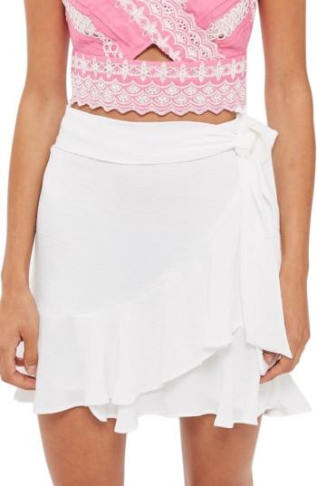 Women's Topshop Ruffle Tie Mini Skirt Us (fits Like 0) - White