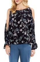 Petite Women's Vince Camuto Flare Cuff Cold Shoulder Floral Top P - Black
