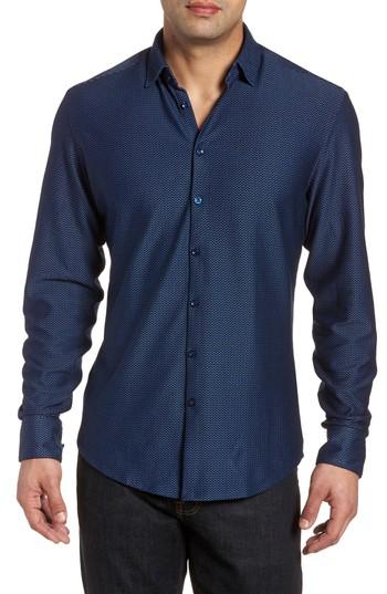 Men's Stone Rose Contemporary Fit Chevron Tech Knit Sport Shirt (s) - Blue
