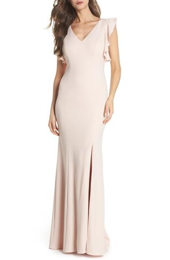 Women's Adrianna Papell Flutter Sleeve Crepe Trumpet Gown - Pink