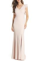 Women's Adrianna Papell Flutter Sleeve Crepe Trumpet Gown - Pink