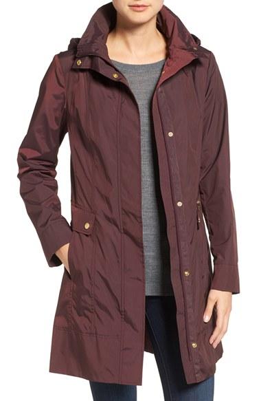 Women's Cole Haan Signature Back Bow Packable Hooded Raincoat - Purple