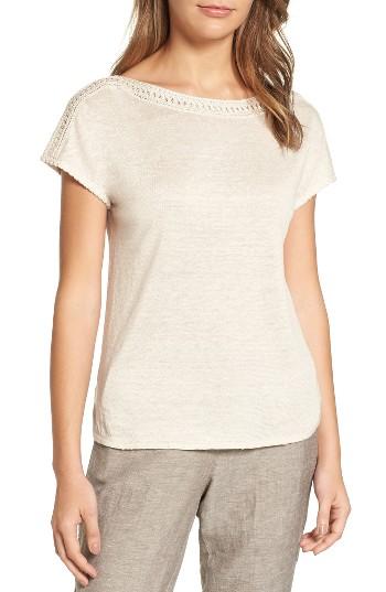 Women's Nic+zoe Crochet Trim Linen Blendtop - Beige
