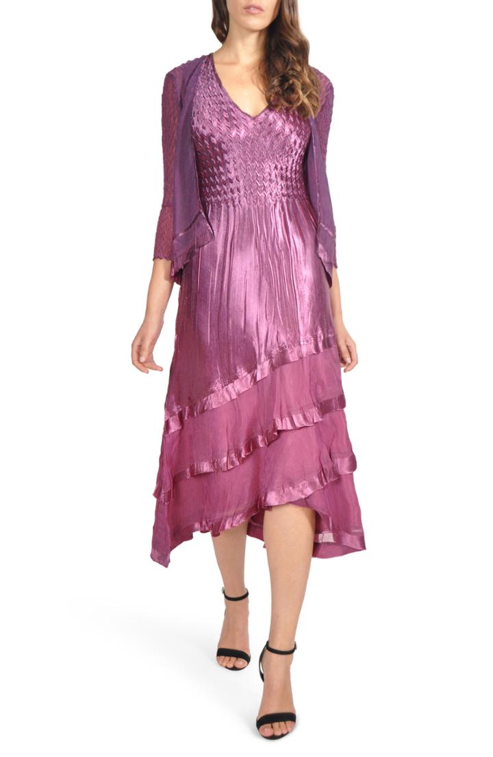 Petite Women's Komarov Tiered Hem Dress With Jacket P - Purple