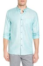 Men's Ted Baker London Linlins Herringbone Cotton & Linen Sport Shirt (l) - Green