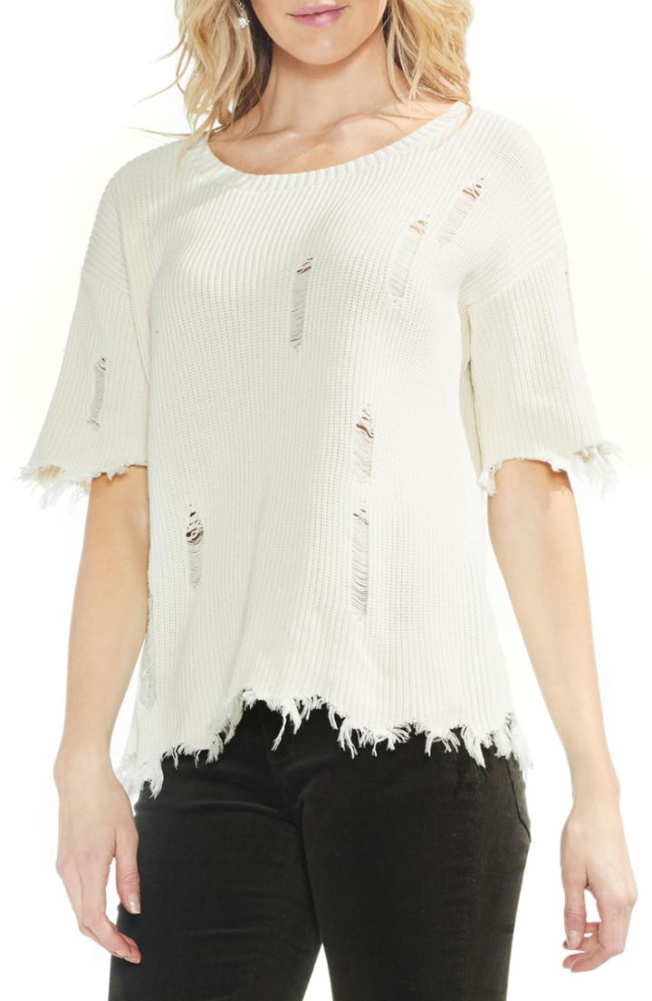 Women's Vince Camuto Drop Shoulder Distressed Fray Hem Top