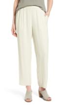 Women's Eileen Fisher Silk Georgette Crepe Straight Ankle Pants, Size - White
