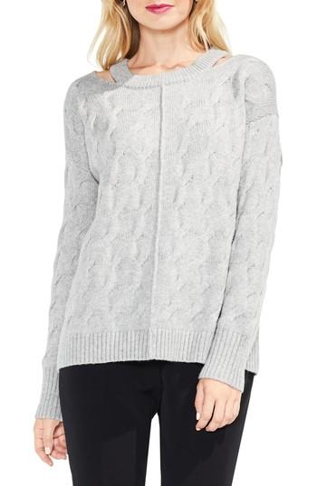Women's Vince Camuto Keyhole Neck Cable Sweater - Grey