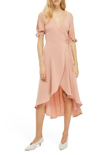 Women's Topshop Dusty Emma Tie Sleeve Wrap Dress Us (fits Like 6-8) - Beige