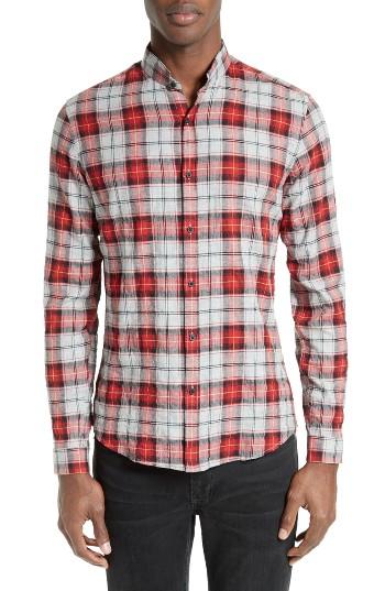 Men's The Kooples Modern Cowbow Trim Fit Plaid Band Collar Sport Shirt