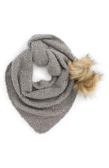 Women's Capelli Of New York Faux Fur Pom Triangle Scarf, Size - Grey