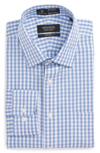 Men's Nordstrom Men's Shop Smartcare(tm) Trim Fit Check Dress Shirt .5 - 32/33 - Grey