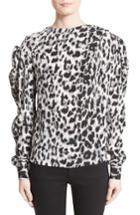 Women's Saint Laurent Leopard Print Silk Balloon Sleeve Top