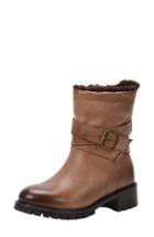 Women's Ross & Snow Genuine Shearling Lined Moto Boot .5 M - Brown