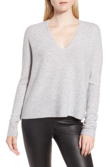 Women's Nordstrom Signature Textured Cashmere V-neck Sweater - Grey