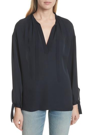 Women's Vince Tie Detail Silk Poet Blouse - Blue