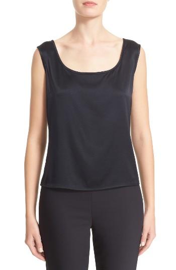 Women's St. John Collection Liquid Satin Round Neck Shell - Black