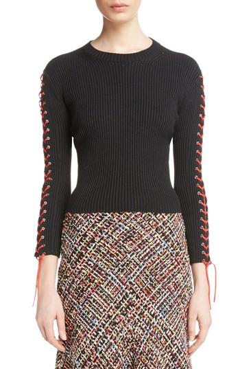 Women's Alexander Mcqueen Leather Braid Silk Blend Sweater