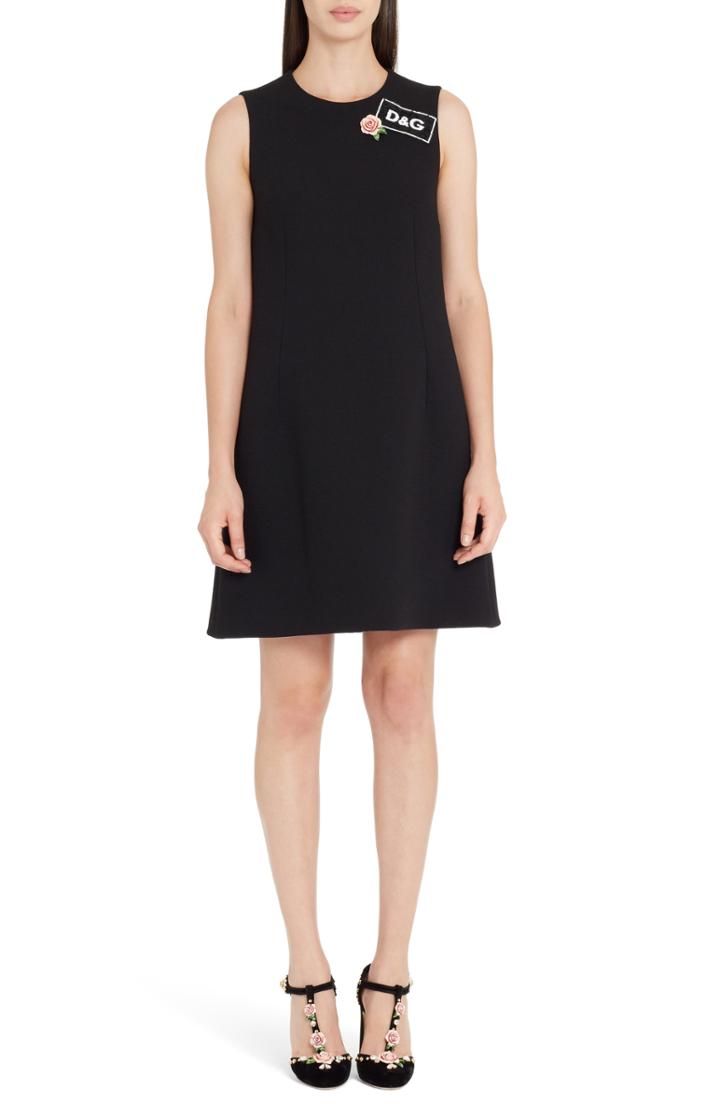 Women's Dolce & Gabbana Sequin Logo Crepe A-line Dress