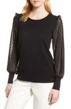 Women's Cece Swiss Dot Sleeve Sweater, Size - Black
