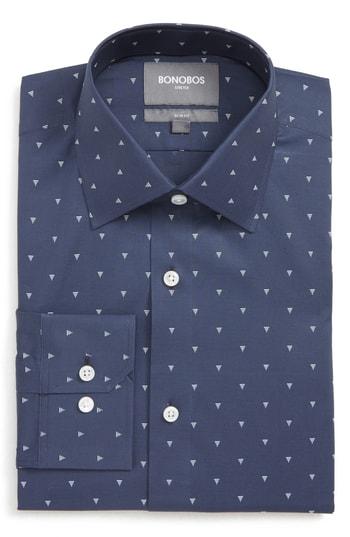 Men's Bonobos Talworth Slim Fit Stretch Print Dress Shirt .5 32 - Blue