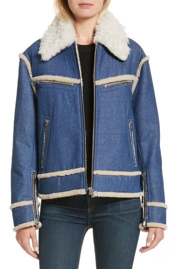Women's Rag & Bone Andrew Genuine Shearling Trim Denim Jacket