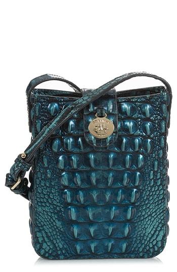 Brahmin Marley Croc Embossed Leather Crossbody Bag - Blue/green