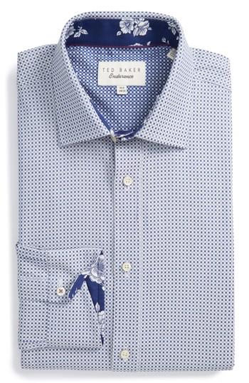 Men's Ted Baker London Eager Trim Fit Geometric Dress Shirt - 32/33 - Blue