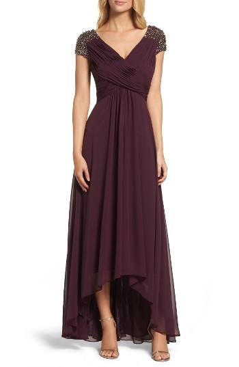 Women's Eliza J Embellished Pleated Chiffon Gown - Purple