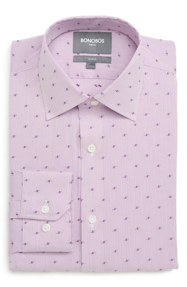 Men's Bonobos Elgine Filcoupe Slim Fit Stretch Stripe Dress Shirt .5 33 - Pink