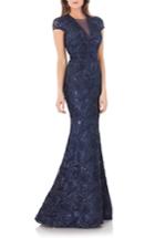 Women's Carmen Marc Valvo Infusion Embellished Soutache Mermaid Gown - Blue