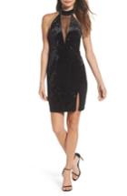 Women's Sequin Hearts Velvet Illusion Neck Halter Dress