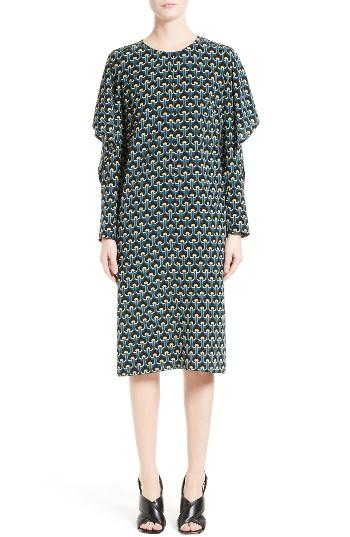 Women's Marni Print Silk Cold Shoulder Dress Us / 42 It - Blue