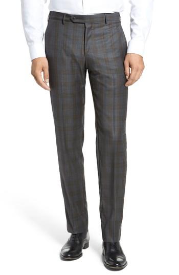 Men's Zanella Parker Flat Front Plaid Wool Trousers
