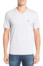 Men's Lacoste Stripe V-neck T-shirt (xl) - Grey