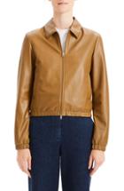 Women's Theory Leather Bomber Jacket - Brown