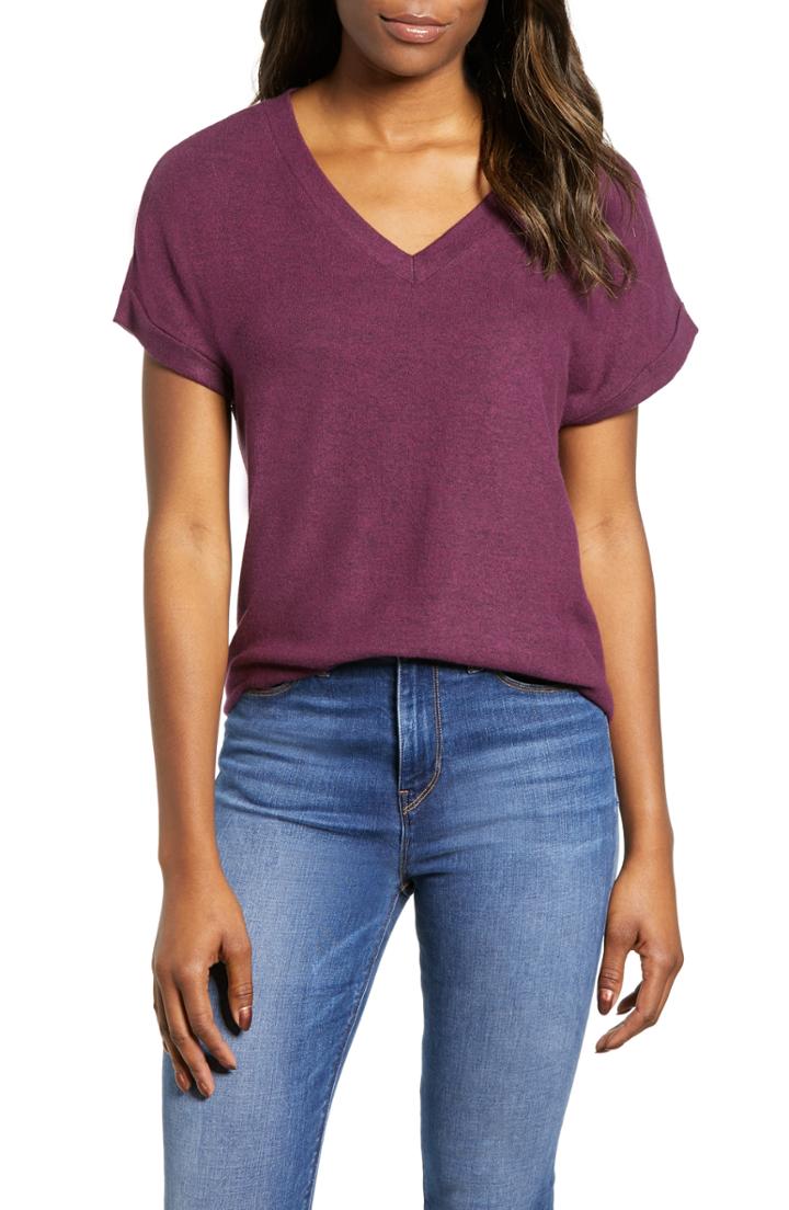 Women's Bobeau Cozy V-neck Tee - Purple