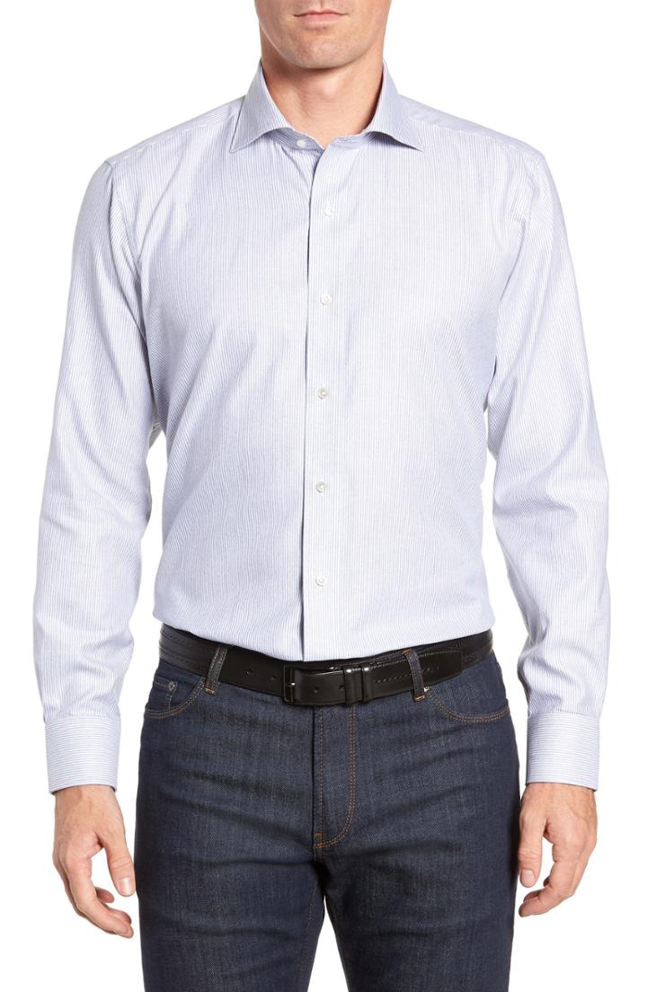 Men's Peter Millar Collection Garrick Regular Fit Stripe Sport Shirt, Size - Blue