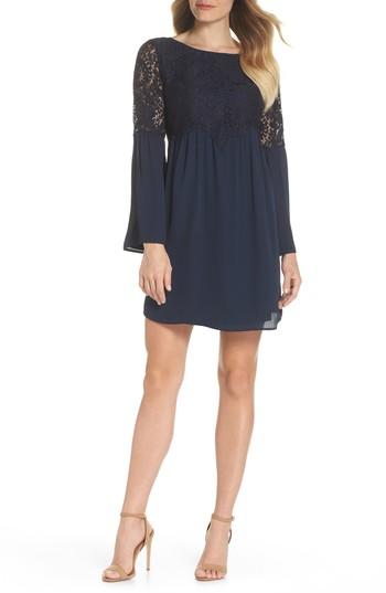 Women's Chelsea28 Lace Top Bell Sleeve Shift Dress