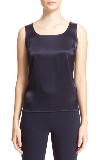 Women's St. John Collection Liquid Satin Round Neck Shell, Size - Blue